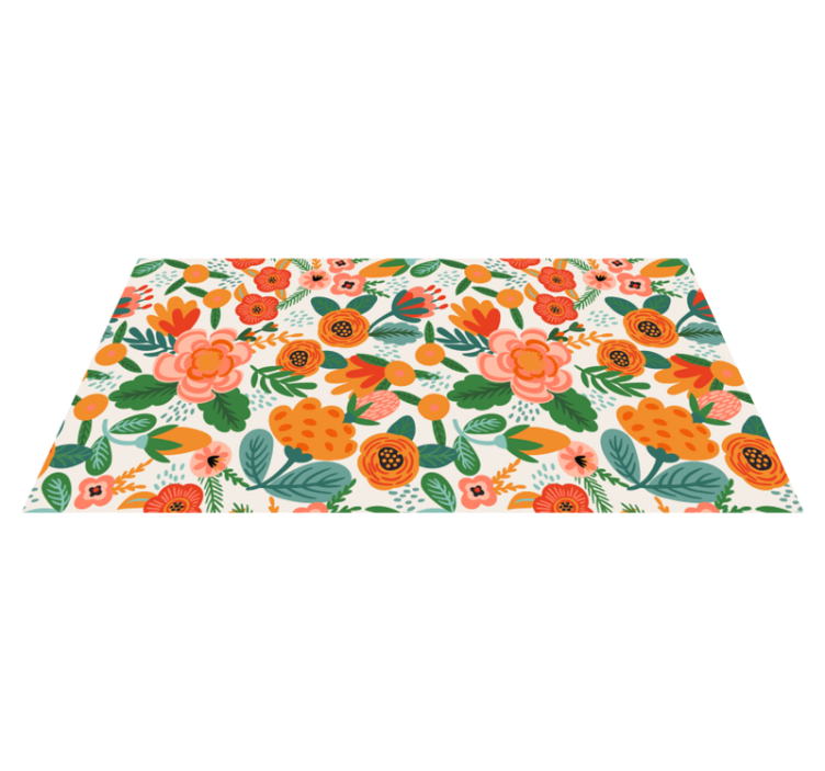 Tapis vinyle plantes style folk rouge et orange - TenStickers