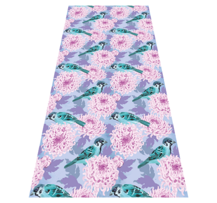 Tapis vinyle plantes fleurs de jardin roses et oiseaux - TenStickers