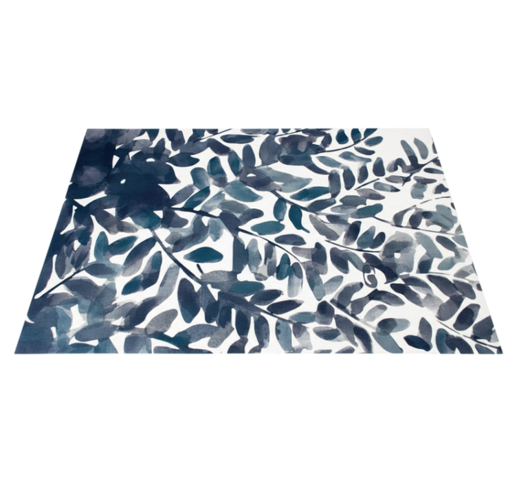 Tapis vinyle plantes motif feuilles aquarelle bleue - TenStickers