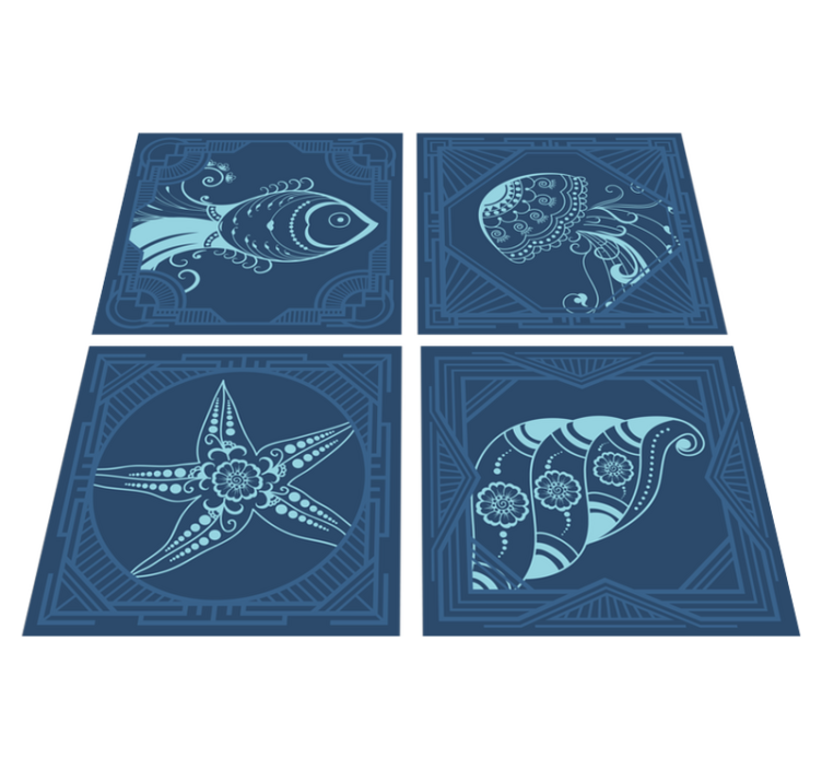 Tapis vinyle salle de bain motifs marins ornementaux - TenStickers
