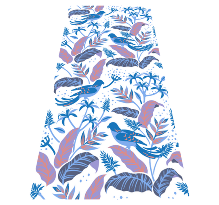 Tapis vinyle plantes oiseaux bleus et roses sur feuilles - TenStickers