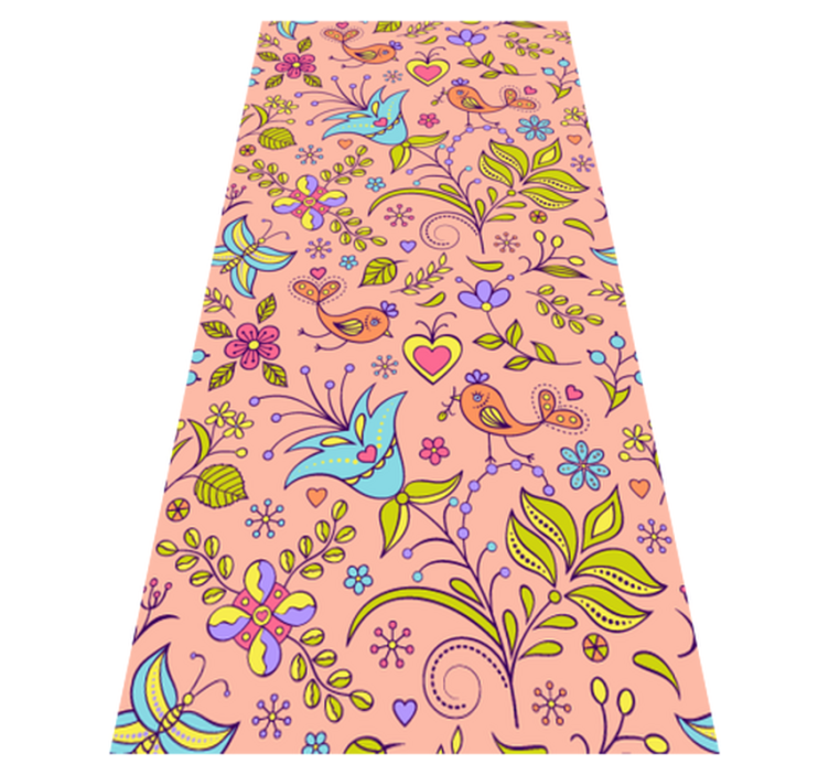 Tapis vinyle plantes motif floral avec oiseaux et papillons - TenStickers