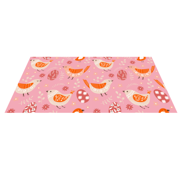 Tapis vinyle plantes motif art populaire rose avec oiseaux - TenStickers