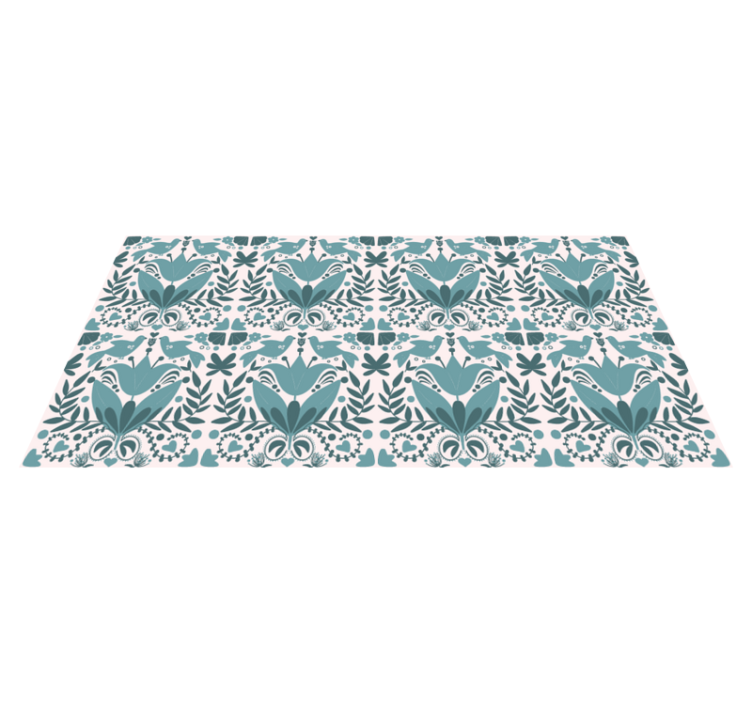 Tapis vinyle plantes motif art populaire bleu oiseaux - TenStickers