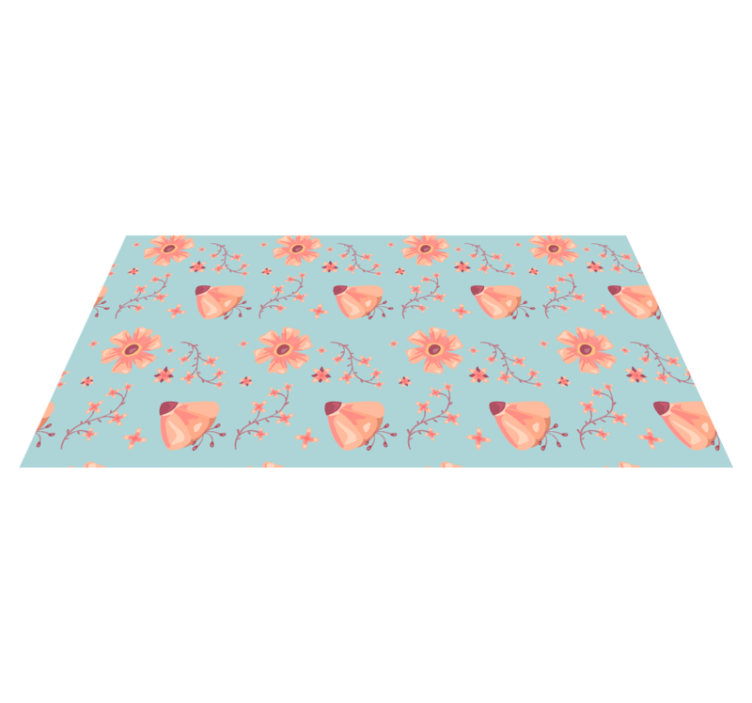 Tapis vinyle plantes fleurs orange sur fond bleu - TenStickers