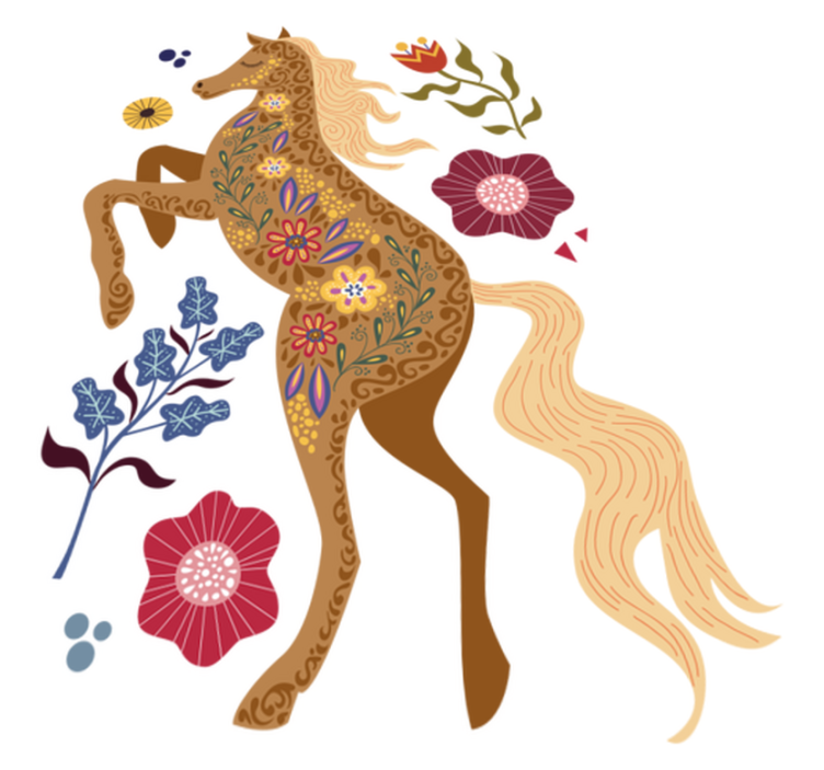 Tapis vinyle plantes illustration de folklore cheval sauvage - TenStickers