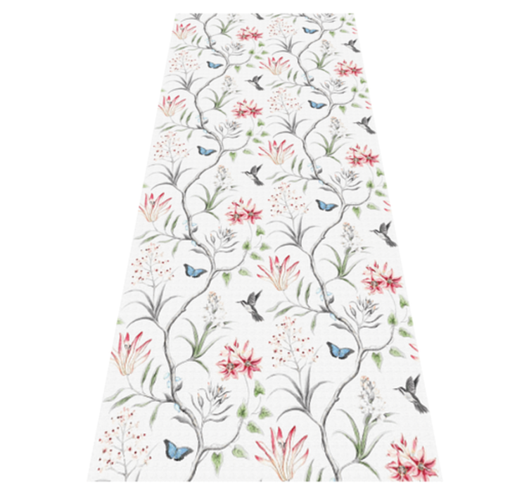 Tapis vinyle chambre branches fleuries oiseaux et papillons - TenStickers