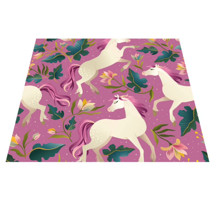 Tapis vinyle chambre design floral et cheval rose - TenStickers