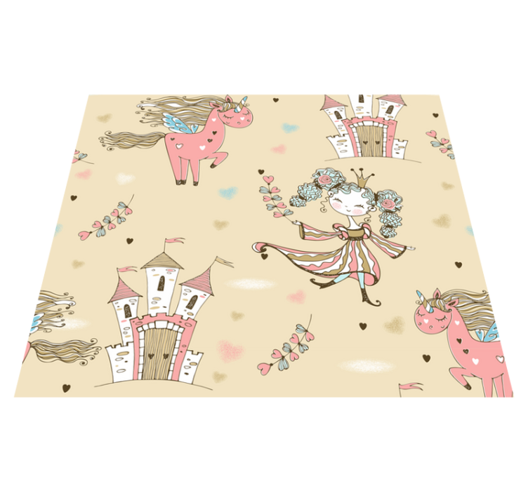 Tapis vinyle chambre château de licorne et princesse - TenStickers