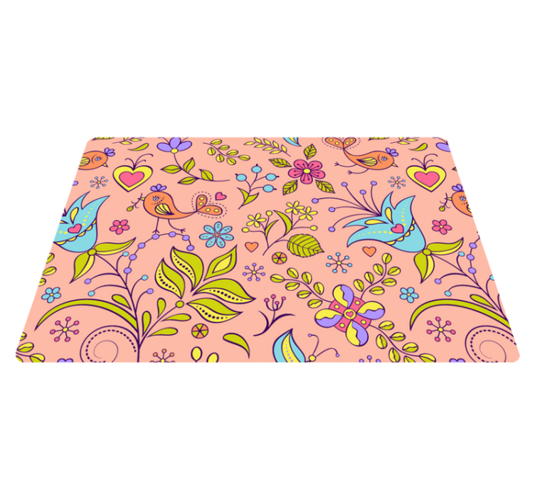 Tapis vinyle nature motif floral avec oiseaux et papillons - TenStickers