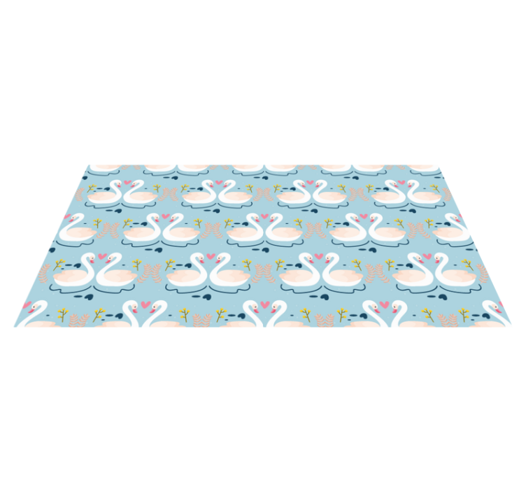 Tapis vinyle nature motif de cygnes amoureux sur fond bleu - TenStickers