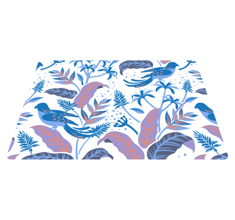 Tapis vinyle nature oiseaux bleus et roses sur feuilles - TenStickers