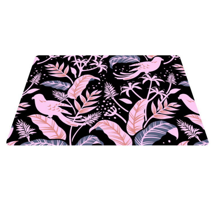 Tapis vinyle plantes oiseaux noirs et roses sur feuilles - TenStickers
