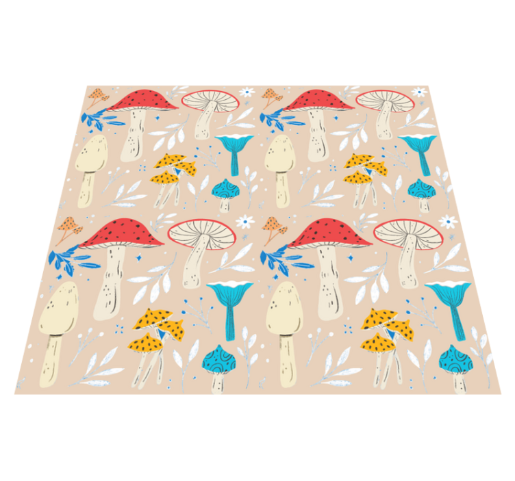 Tapis vinyle plantes champignons classiques fond beige - TenStickers