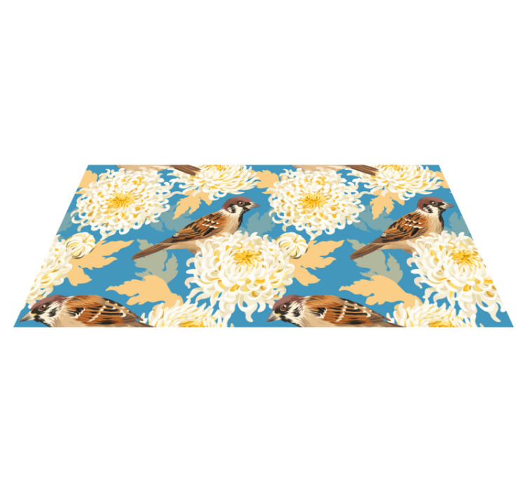 Tapis vinyle plantes motif oiseaux et feuilles aquarella - TenStickers