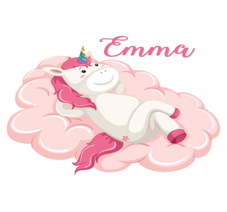 Tapis vinyle pour enfants licorne dans le nuage avec nom - TenStickers