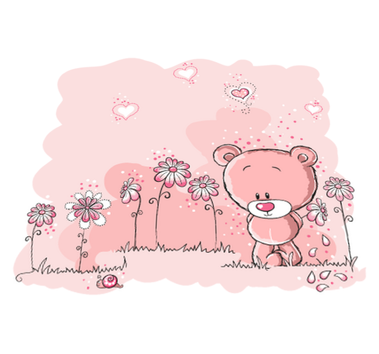 Tapis vinyle pour enfants ourson rose et fleurs - TenStickers