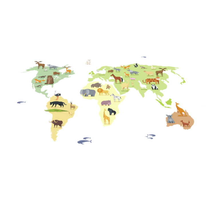 Tapis vinyle chambre animaux colorés des continents - TenStickers