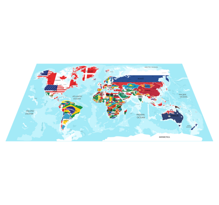 Tapis vinyle carte du monde drapeaux du monde - TenStickers