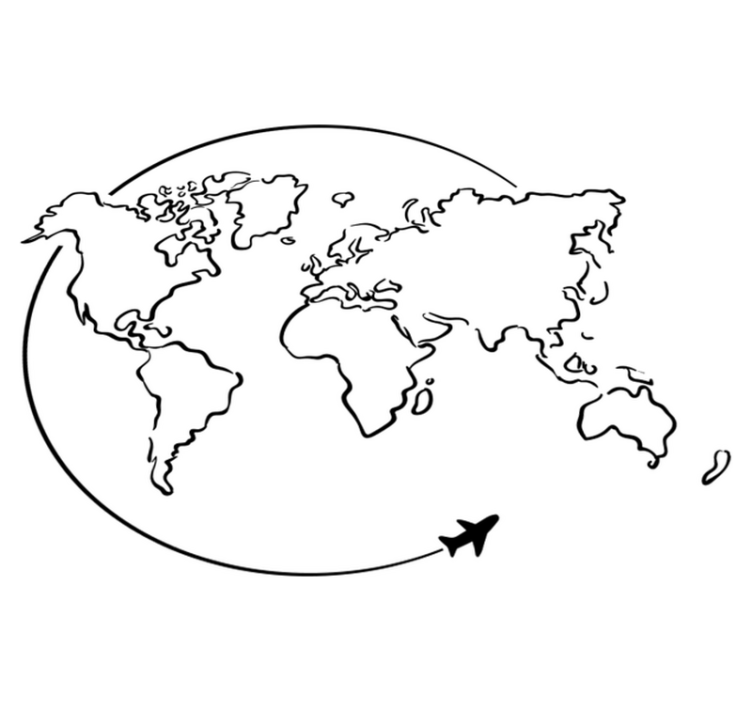 Tapis vinyle carte du monde cercle avion - TenStickers