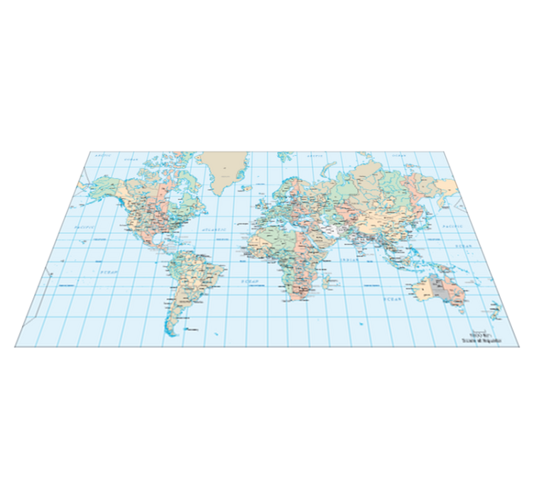 Tapis vinyle carte du monde horaires en anglais - TenStickers