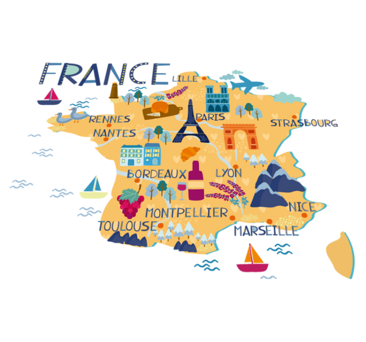 Tapis vinyle carte du monde tourisme en france - TenStickers