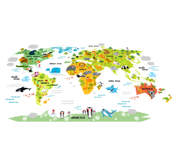 Tapis vinyle carte du monde animaux pour enfants - TenStickers
