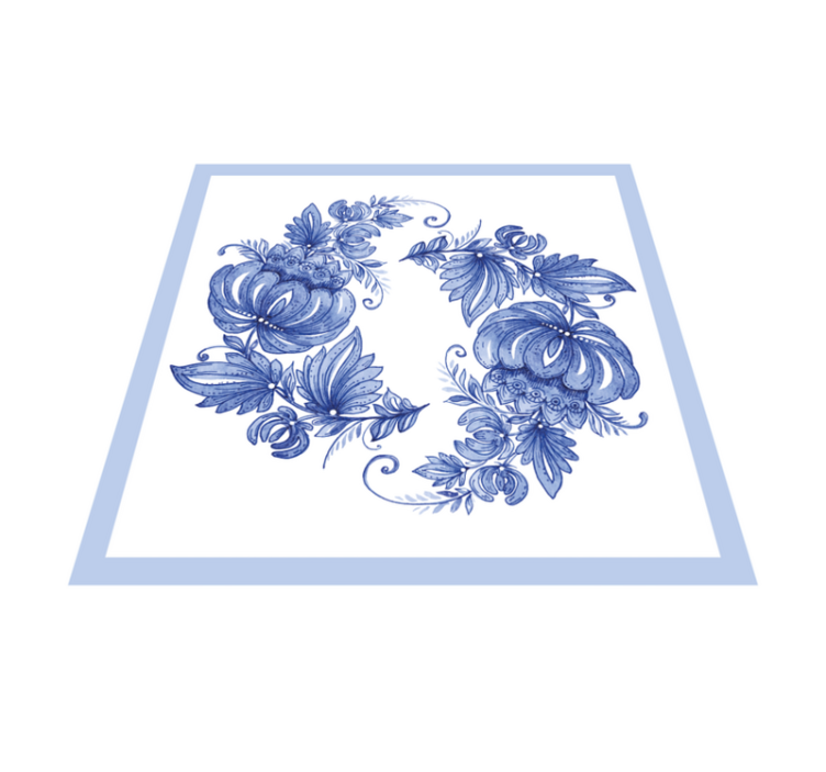 Tapis vinyle salle de bain ornement horezu bleu et blanc - TenStickers