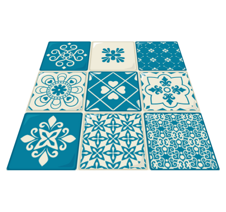 Tapis vinyle cuisine motif gris et bleu - TenStickers