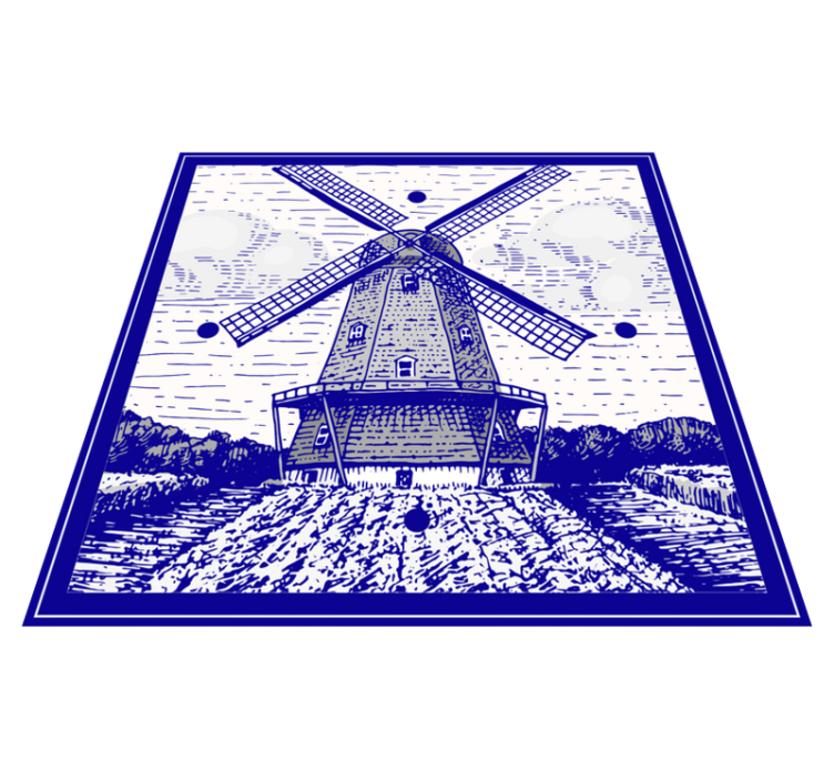 Tapis vinyle cuisine bleu de delft - TenStickers