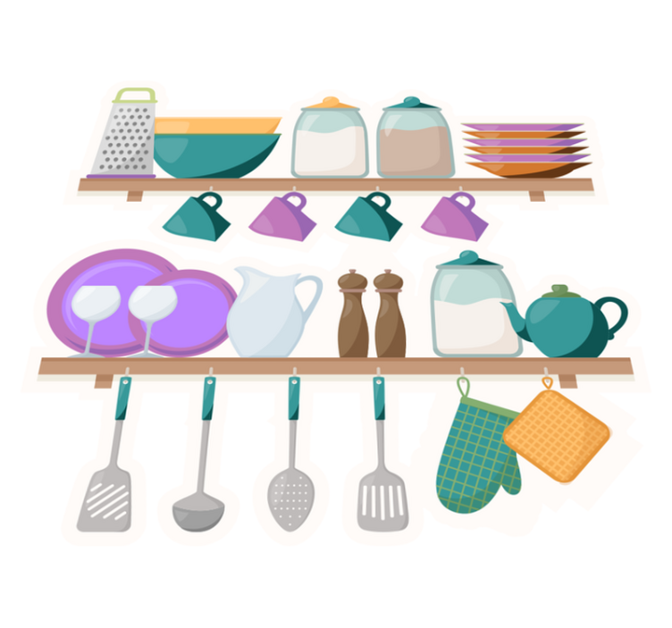 Tapis vinyle cuisine étagères avec ustensiles de cuisine - TenStickers