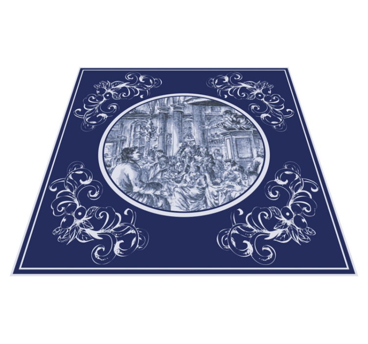 Tapis vinyle cuisine personnages delft en foule - TenStickers