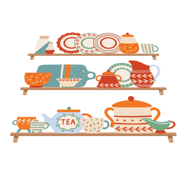 Tapis vinyle cuisine vaisselle de cuisine sur étagère - TenStickers