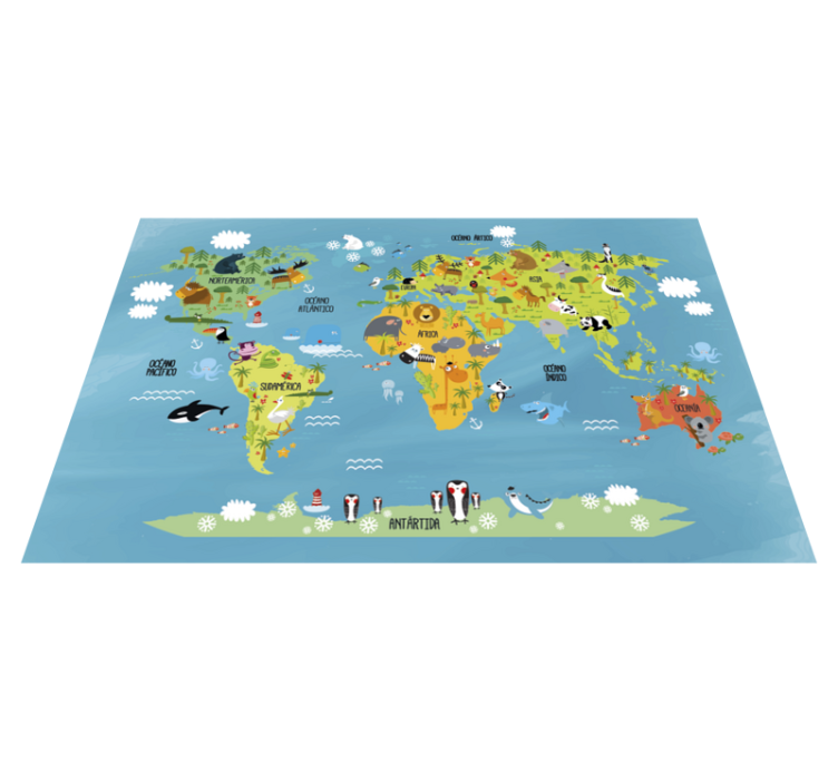 Tapis vinyle enfants carte du monde animal - TenStickers