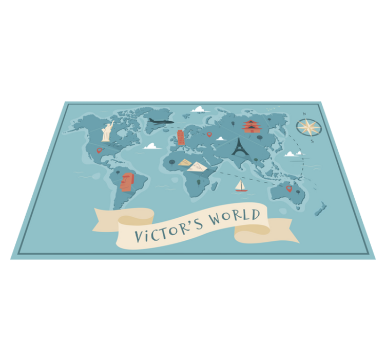 Tapis drôle de carte du monde en vinyle avec nom - TenStickers