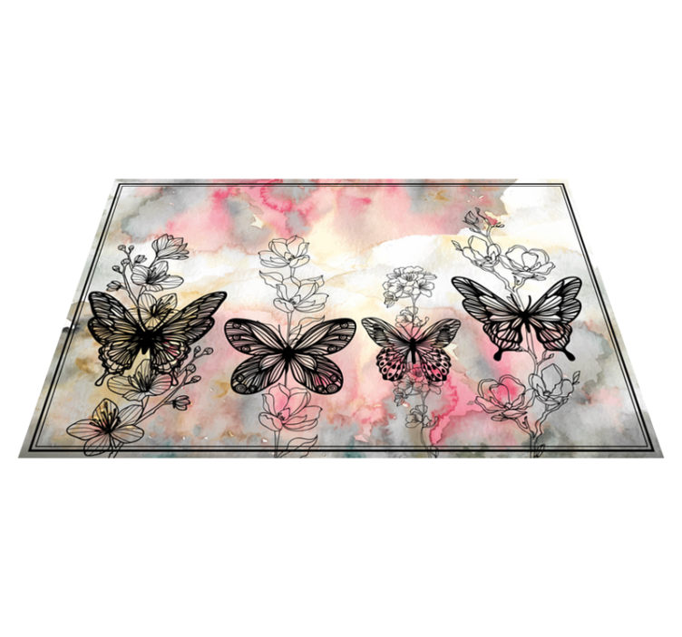 Tapis vinyle plantes motif floral papillon - TenStickers