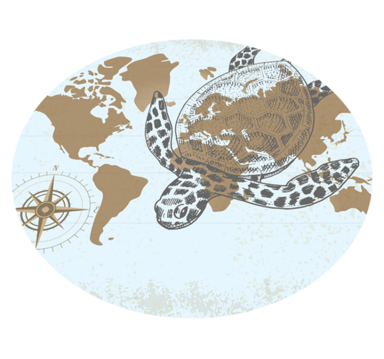 Tapis vinyle carte du monde carte boussole tortue - TenStickers