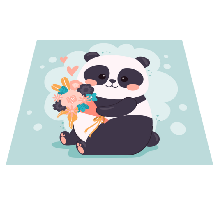 Tapis vinyle pour enfants panda avec des fleurs - TenStickers