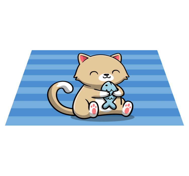 Tapis vinyle animal chat mignon avec du poisson - TenStickers