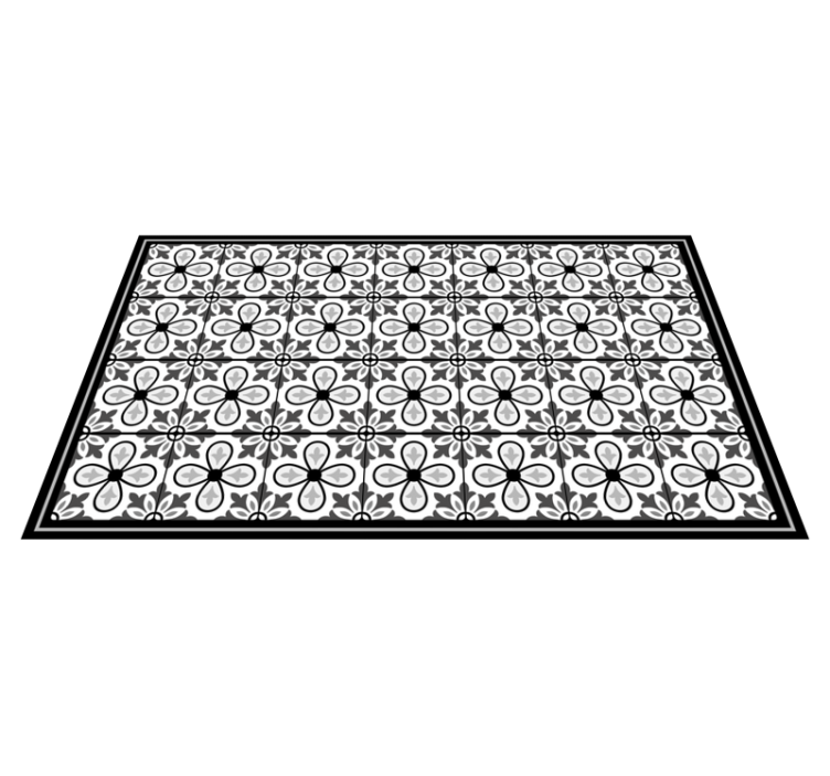 Tapis vinyle carreaux de ciment motif floral gris - TenStickers