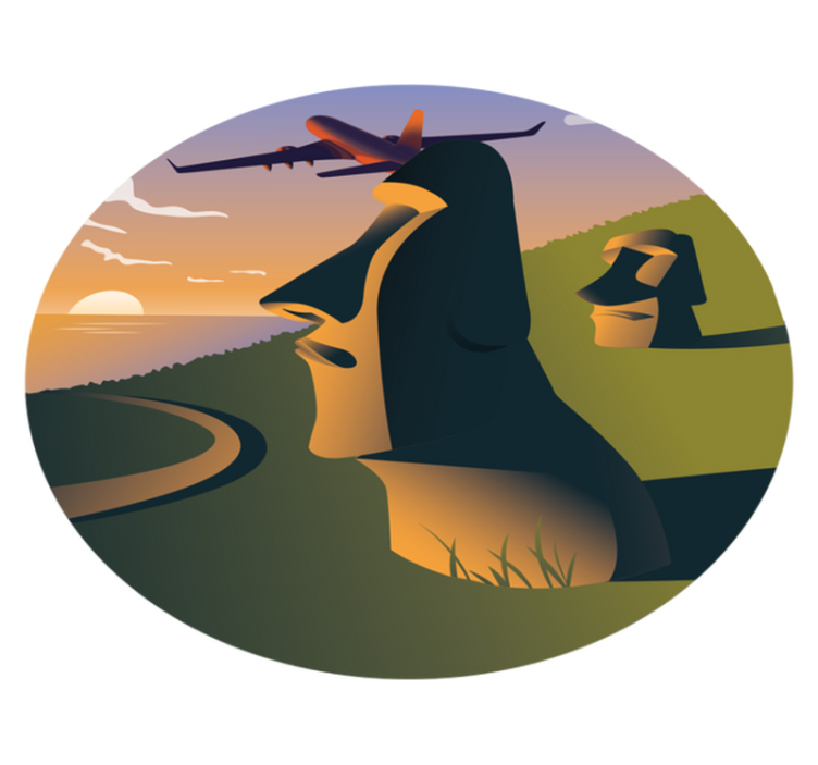 Tapis vinyle rond coucher de soleil sur l'île de pâques - TenStickers