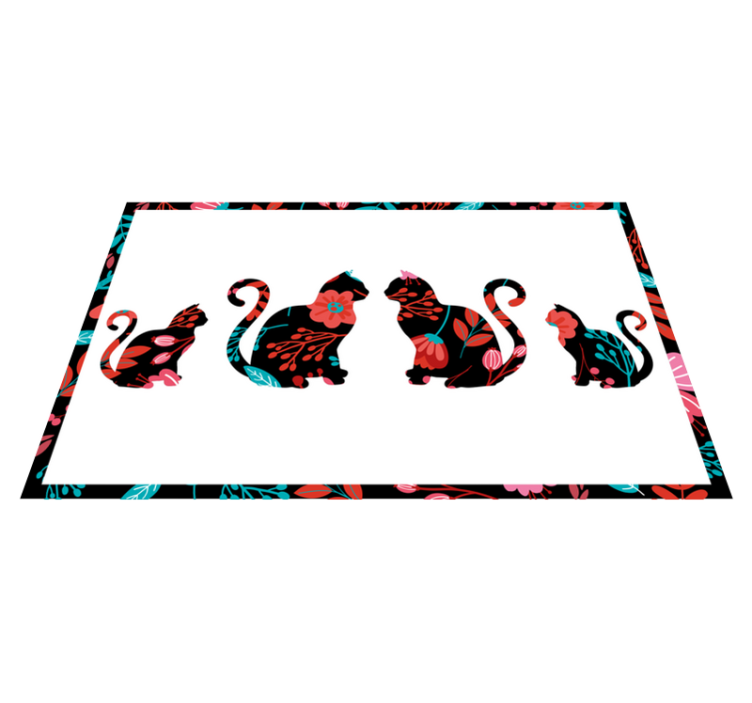tapis vinyle rectangulaire Chats avec des fleurs sur le dos - TenStickers