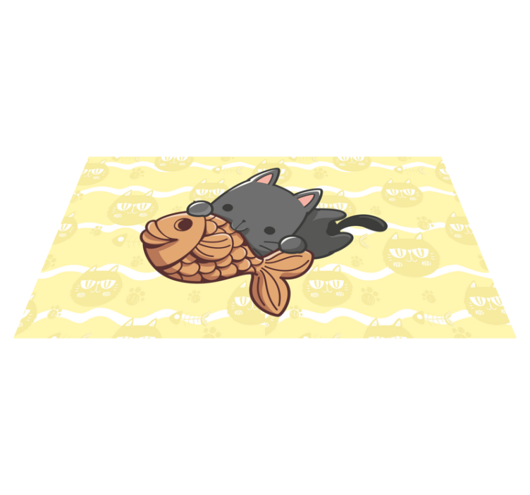 Tapis vinyle animal bébé chat mangeant du poisson - TenStickers