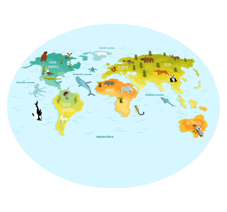 Tapis vinyle carte du monde carte graphique des animaux - TenStickers