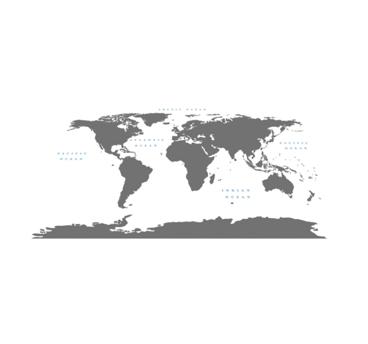 Tapis vinyle carte du monde Continents gris sur fond blanc - TenStickers