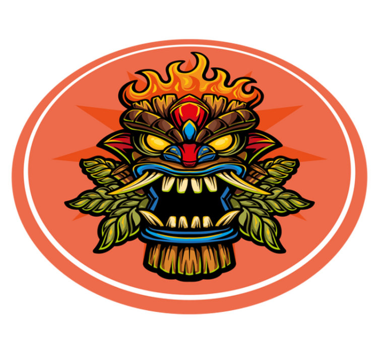 Tapis vinyle moderne Feu tiki masque dessin animé graffiti - TenStickers