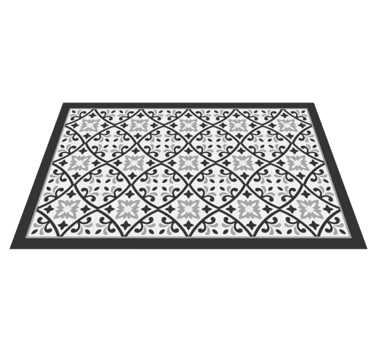 Tapis vinyle carreaux de ciment motif floral monochrome - TenStickers