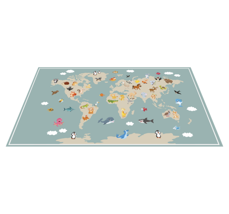 Tapis vinyle carte du monde Continents beiges avec dessin animé - TenStickers