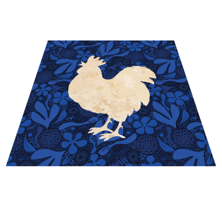 Tapis vinyle animal Coq beige à fleurs bleues - TenStickers