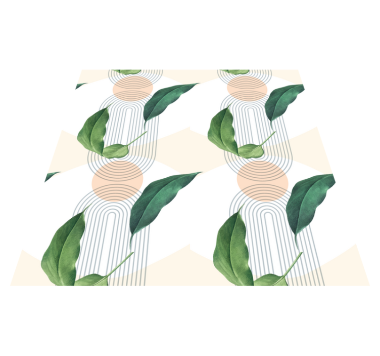 Tapis vinyle salon Feuille verte avec un fond rose abstrait - TenStickers